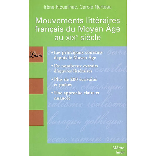 Mouvements littéraires français du Moyen Age au XIXe siècle · Occasion