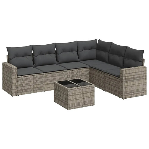 Maison Chic Salon de jardin avec coussins 7 pcs | Ensemble de Table et chaises | Mobilier d'Extérieur gris résine tressée -GKD20785