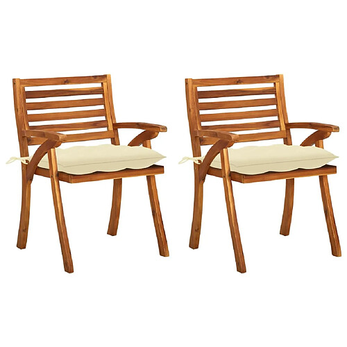 vidaXL Chaises à manger de jardin avec coussins lot de 2 Acacia massif