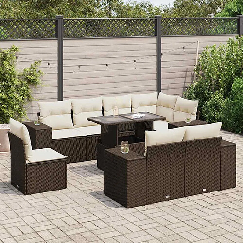 vidaXL Salon de jardin avec coussins 9 pcs marron résine tressée