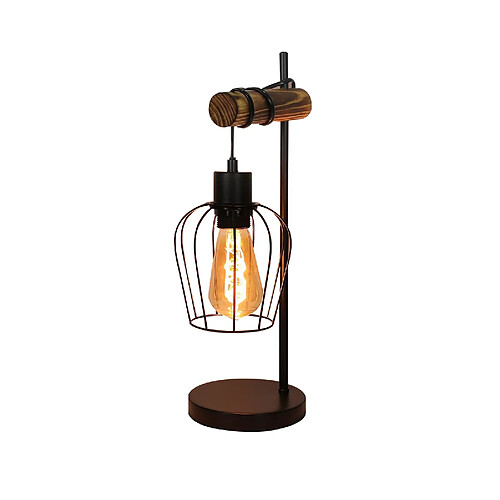 NETTLIFE Lampe de table rétro 1 flamme lampe de chevet vintage en métal et bois - noir - douille : E27 - interrupteur inclus - ampoules non comprises