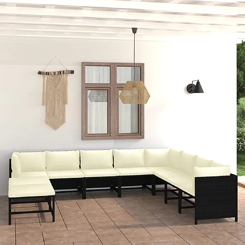 vidaXL Salon de jardin 9 pcs avec coussins Résine tressée Noir