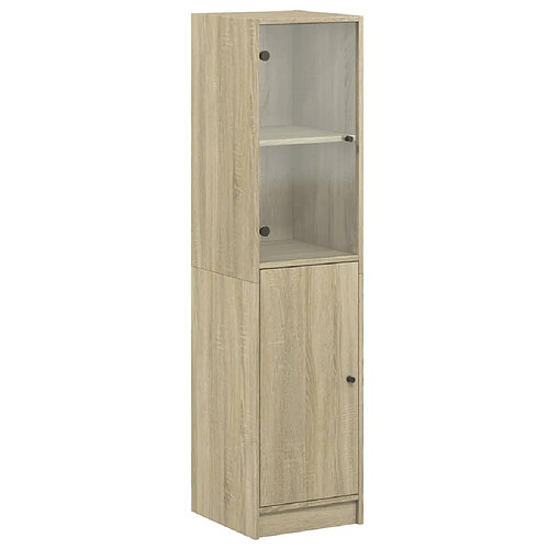 Maison Chic Commode Buffet - Meuble de rangement avec porte en verre chêne sonoma 35x37x142 cm -GKD11848