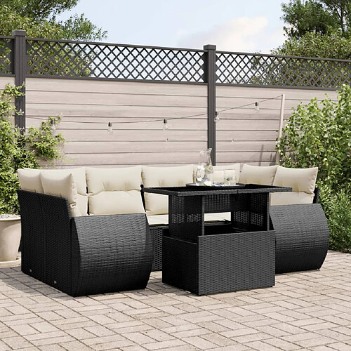 vidaXL Salon de jardin 7 pcs avec coussins noir résine tressée