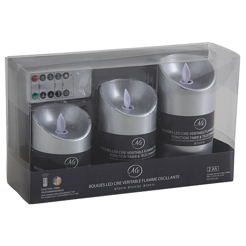 Aubry Gaspard Coffret 3 bougies à LED avec télécommande Or argent.