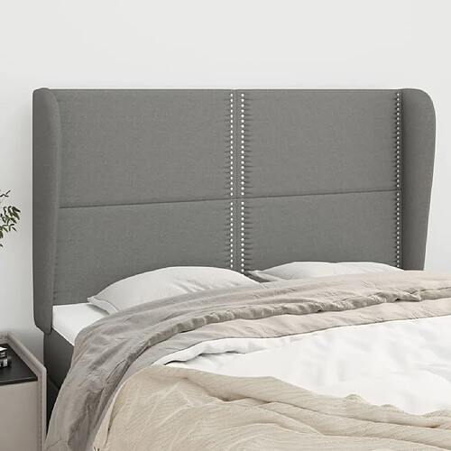 Maison Chic Tête de lit scandinave avec oreilles,meuble de chambre Gris foncé 147x23x118/128 cm Tissu -MN70176