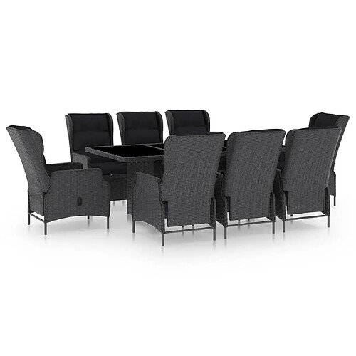 Maison Chic Mobilier à dîner 9 pcs et coussins- Ensemble table et chaises d'extérieur - Salon/Mobilier de jardin classique Résine tressée Gris foncé -MN81596