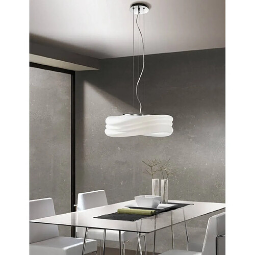 Luminaire Center Suspension Mediterraneo 3 Ampoules E27 Large, chrome poli/verre blanc dépoli