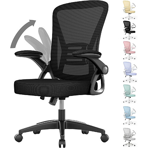 Chaises de bureau pour le bureau à domicile - avec accoudoirs rabattables à 90 ° et support lombaire - Chaises de bureau ergonomiques Rattantree pour la maison - Réglable en hauteur - Mobilier de bureau à domicile NOIR