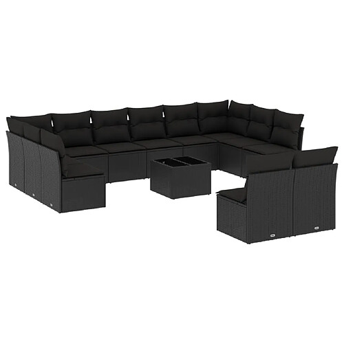 Maison Chic Salon de jardin avec coussins 13 pcs | Ensemble de Table et chaises | Mobilier d'Extérieur noir résine tressée -GKD39060