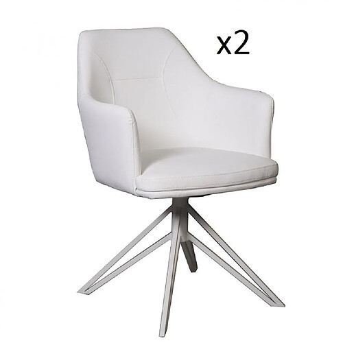 Inside 75 Lot de 2 chaise design CROSSWAY WHITE pivotant à 180° assise simili cuir blanc