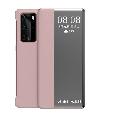 Etui en PU retourner avec fenêtre de visualisation or rose pour votre Huawei P40 Pro