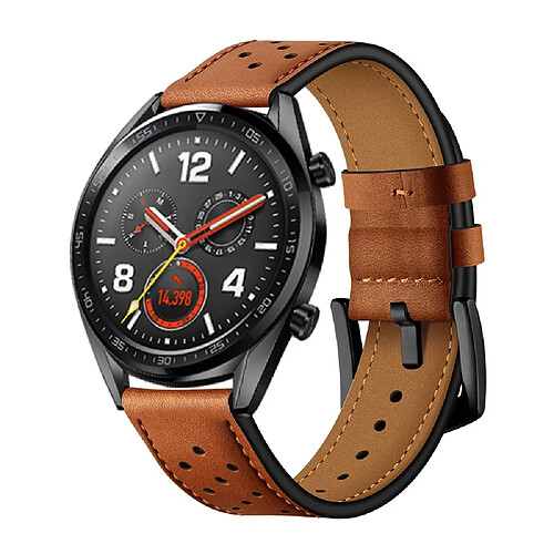 Bracelet en cuir véritable 22 mm avec trous marron pour votre Huawei Watch GT