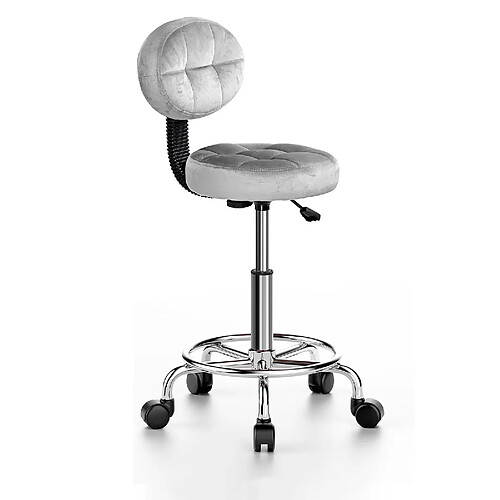 Tabourets de bureau, tabouret à roulettes Rattantree, avec dossier, réglable en hauteur, pivotant à 360°, hauteur d'assise 49-64 cm, repose-pieds, tabourets de cuisine, tabouret de travail, gris