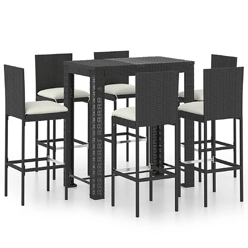 Maison Chic Ensemble de bar de jardin 7 pcs et coussins,Table + chaises + coussins de jardin Résine tressée Noir -GKD745703