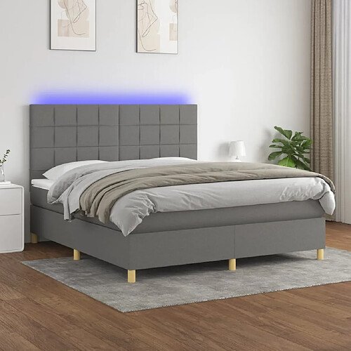 vidaXL Sommier à lattes de lit et matelas et LED Gris foncé 180x200 cm