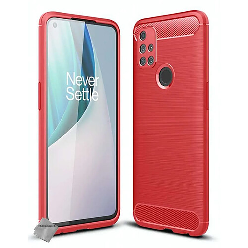 Htdmobiles Coque silicone gel carbone pour OnePlus Nord N10 5G + verre trempe - ROUGE