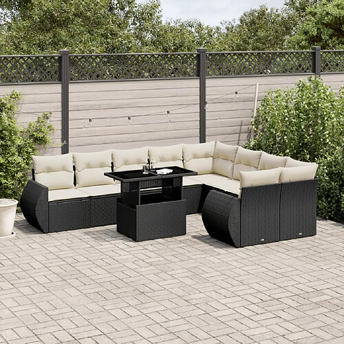 vidaXL Salon de jardin 10 pcs avec coussins noir résine tressée