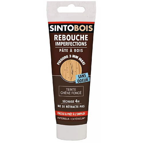 Pâte à bois pour reboucher imperfections et fissures - Chêne foncé - 80 Grs - SINTO