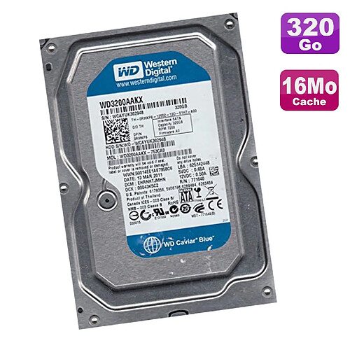 Disque Dur 320Go SATA 3.5" Western Digital WD3200AAKX-753CA0 7200RPM 16Mo · Occasion