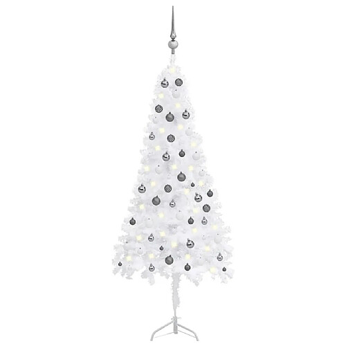 vidaXL Arbre de Noël artificiel d'angle LED et boules Blanc 180 cm PVC