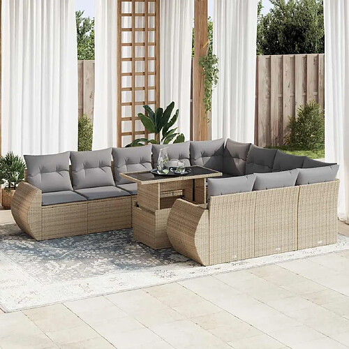 vidaXL Salon de jardin 11 pcs avec coussins beige résine tressée