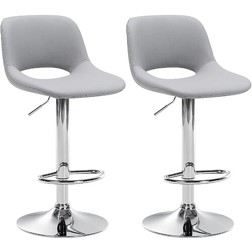 Decoshop26 Tabourets de bar chaises haute x2 avec repose-pieds en PVC gris piètement métallique chromé 10_0004061