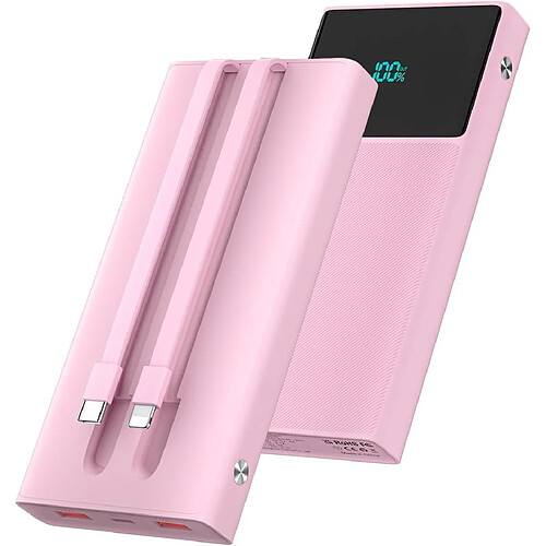 SANAG Power Bank 13000 Mah Avec 2 Câbles Intégrés, Batteries Externes, Chargeur Portable Pd Chargeur Rapide Avec Affichage Led, Pack De Batterie De Secours Pour Iphone, Android, Etc. Rose, Hx100A3