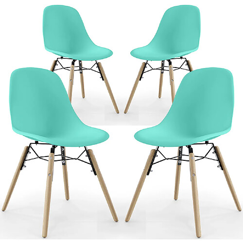 ICONIK INTERIOR Chaise de Salle à Manger - Design Scandinave - Pieds en Bois - Lot de 4 - Skögur Turquoise