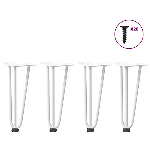 vidaXL Pieds de table en forme d'épingle à cheveux 4 pcs blanc 30 cm