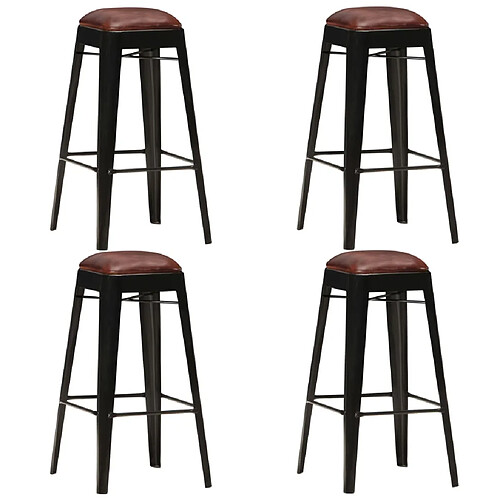 vidaXL Tabourets de bar lot de 4 noir cuir véritable