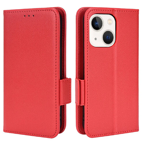 Etui en PU texture litchi, fermoir magnétique rouge pour votre iPhone 13 mini 5.4 pouces