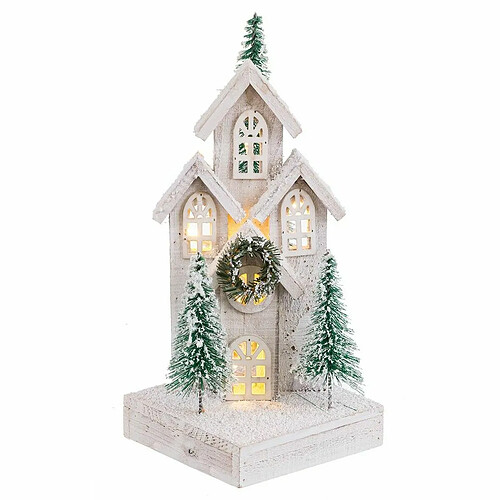 BigBuy Christmas Décorations de Noël Blanc Vert Bois Plastique ville 16 x 16 x 38 cm