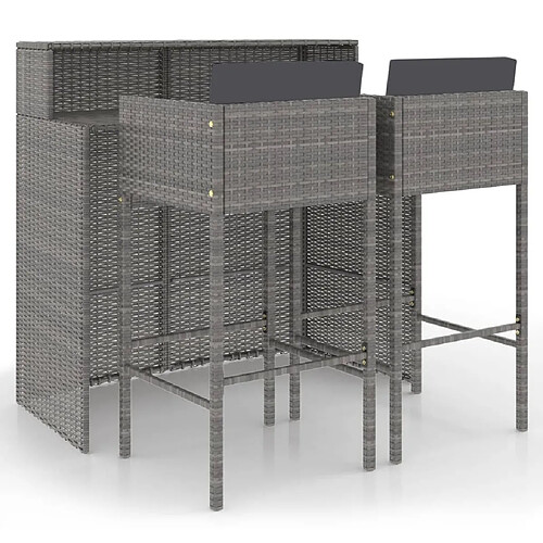 Maison Chic Ensemble de bar de jardin 3 pcs et coussins,Table + chaises + coussins de jardin Résine tressée Gris -GKD595492