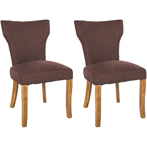 Decoshop26 Set de 2 chaises de salle à manger boutons décoratifs en tissu couleur marron et pieds en bois 10_0001593