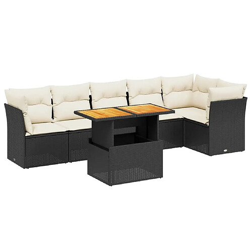 Maison Chic Ensemble Tables et chaises d'extérieur 7pcs avec coussins,Salon de jardin noir résine tressée -GKD698551