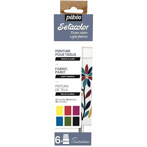 Pebeo Set de 6 peintures pour tissus clairs Setacolor - 6 x 20 ml