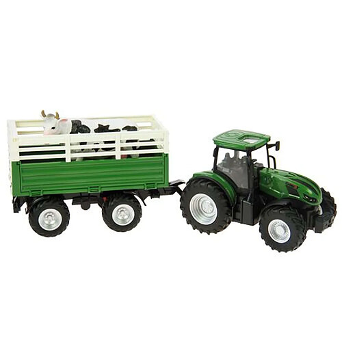 Imagin Tracteur 1:24 coque acier avec remorque et vache