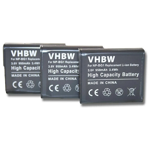 vhbw 3x batterie compatible avec Sony Cybershot DSC-H9, DSC-H90, DSC-HX10, DSC-HX10V, DSC-HX20 appareil photo DSLR (950mAh, 3,6V, Li-Ion)