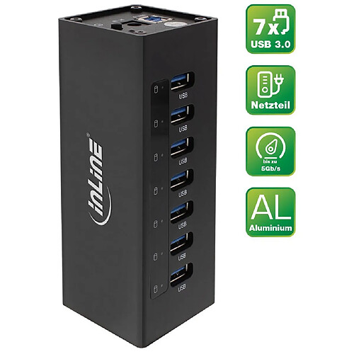 Alpexe Boîtier en aluminium à 7 ports pour hub InLine® USB 3.0 avec alimentation 2,5 A noir