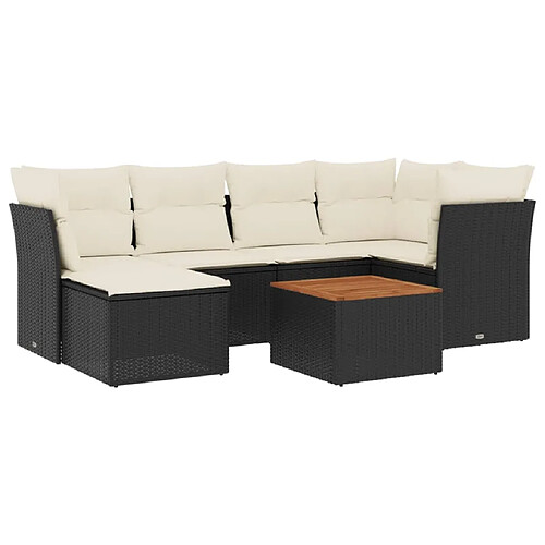 Maison Chic Salon de jardin 7 pcs avec coussins | Ensemble de Table et chaises | Mobilier d'Extérieur noir résine tressée -GKD17189