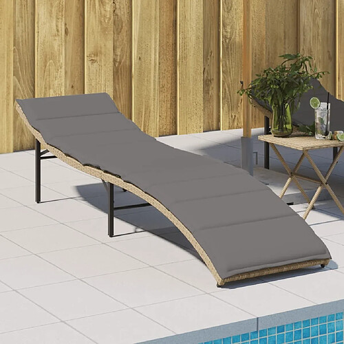 Maison Chic Chaise longue avec coussin | Bain de soleil Relax | Transat beige 55x199x50 cm résine tressée -GKD31194