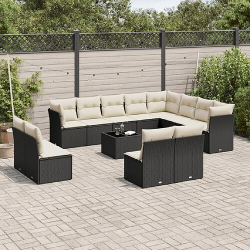 vidaXL Salon de jardin avec coussins 13 pcs noir résine tressée