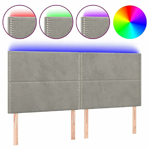 Maison Chic Tête de lit moderne à LED lumineuse pour chambre - Décoration de lit Gris clair 160x5x118/128 cm Velours -MN86473