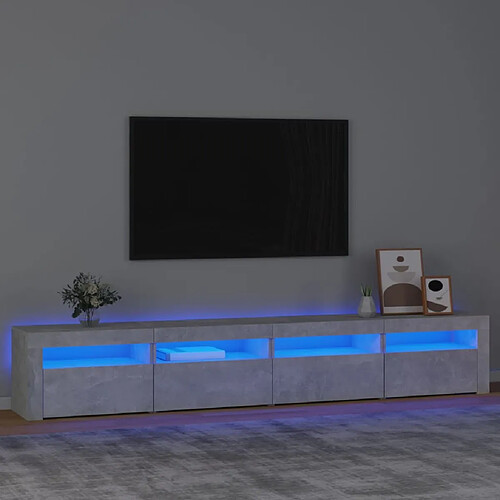 vidaXL Meuble TV avec lumières LED Gris béton 240x35x40 cm