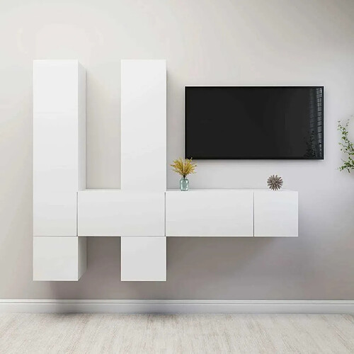 Maison Chic Ensemble de meubles TV 7 pcs | Banc TV Moderne pour salon | Meuble de Rangement - Blanc Aggloméré -MN77110