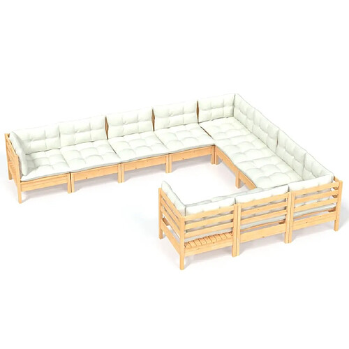 Maison Chic Salon de jardin 10 pcs + coussins - Mobilier/Meubles de jardin - Table et chaises d'extérieur crème Bois de pin solide -MN22273