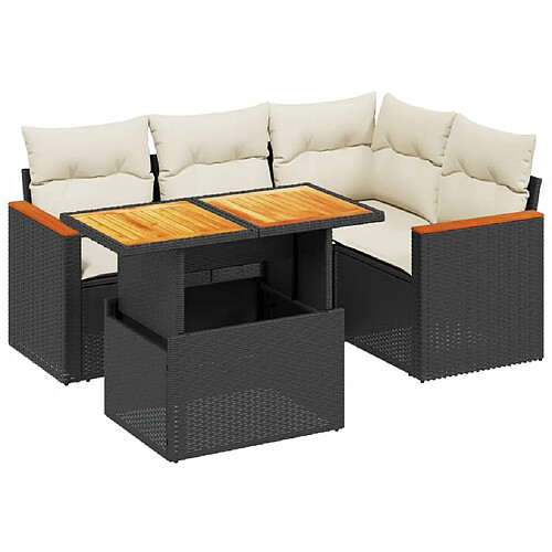 Maison Chic Ensemble de 5 Tables et chaises d'extérieur avec coussins,Salon de jardin noir résine tressée -GKD844653