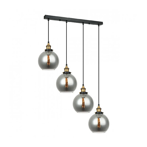 Luminaire Center Suspension industrielle et rétro Cardena Noir,abat jour verre fumé