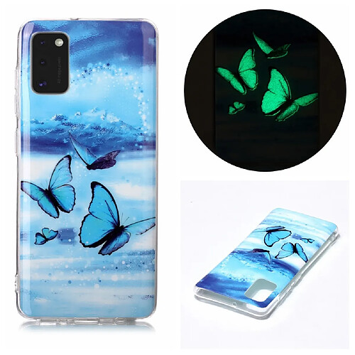 Coque en TPU noctilucent imd flexible papillon bleu pour votre Samsung Galaxy A41 (Global Version)